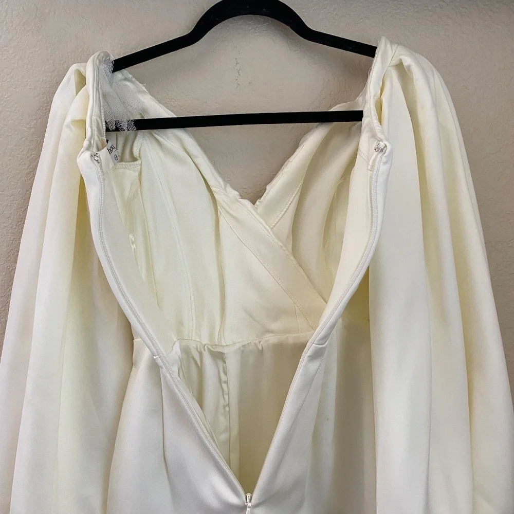 HOUSE OF CB 'Carlyn' Ivory Satin Balloon Sleeve Mini Dress/Size XS‎ NWOT - Picture 10 of 15